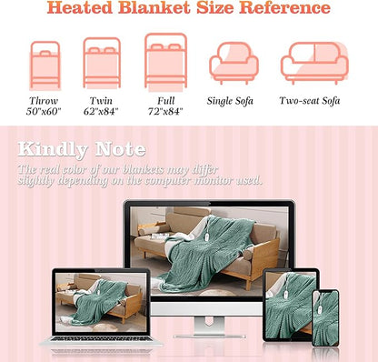 Electric Blanket Twin Heated Blanket 62x84'', Soft Flannel & Sherpa Warming Blanket for Office with Fast Heating & Overheat Protection, Machine Washable Heating Blanket, Best Gift for Grandma (Green)