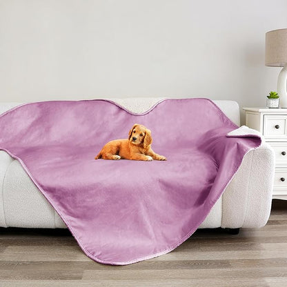 Waterproof Dog Blanket for Couch, Leak Proof Pet Blanket for Indoor Cats, Plush Sherpa Puppy Throw Furniture Protector for Sofa Bed(50"x60",XL,Purple)