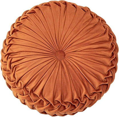 HLOVME Throw Pillow for Couch Decorative 3D Pumpkin Round Velvet Cushion for Sofa Bed Chair Floor 15"X15", Dark Orange