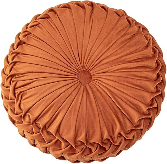 HLOVME Throw Pillow for Couch Decorative 3D Pumpkin Round Velvet Cushion for Sofa Bed Chair Floor 15"X15", Dark Orange