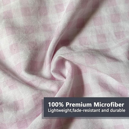 NSNLGSGC Pink Ruffle Gingham Comforter Set Twin, Pre-Washed Ruffled Plaid Checked Comforter Bedding, 2 Pieces Vintage Farmhouse Grid Bedding Set(Pink Gingham, Twin)