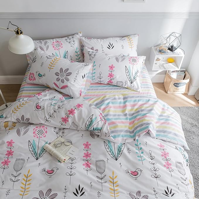 HighBuy Floral Comforter Set King Size,3 Piece Aesthetic Pink Flowers Comforter Set Fluffy Soft,Coquette Boho Cottagecore Comforter with 2 Pillowcases,Shabby Chic Comforter with 2 Pillowcases
