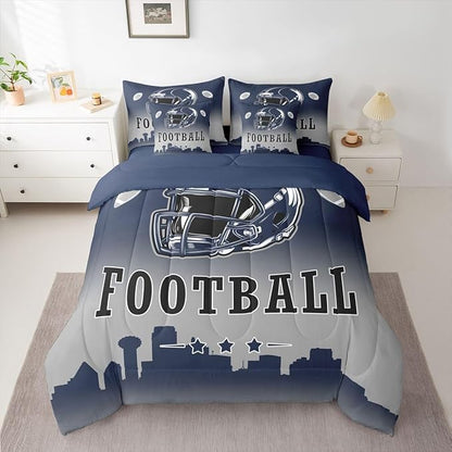 Erosebridal American Soccer Bed in A Bag Football City King 7 Pcs Bedding Set for Kids Boys Girls,Sports Rugby Comforter Set with Sheets for Ball Fans Gift,Competitive Ball Games Bed Set