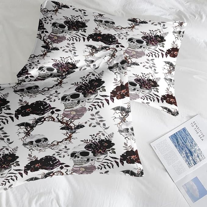 Comforter Set King Size, Vintage Soft 3 Pcs Bedding for Kids and Adults, Skeleton Flower Dead Tree Comforter Set with Pillowcase, for Bedroom Bed Decor