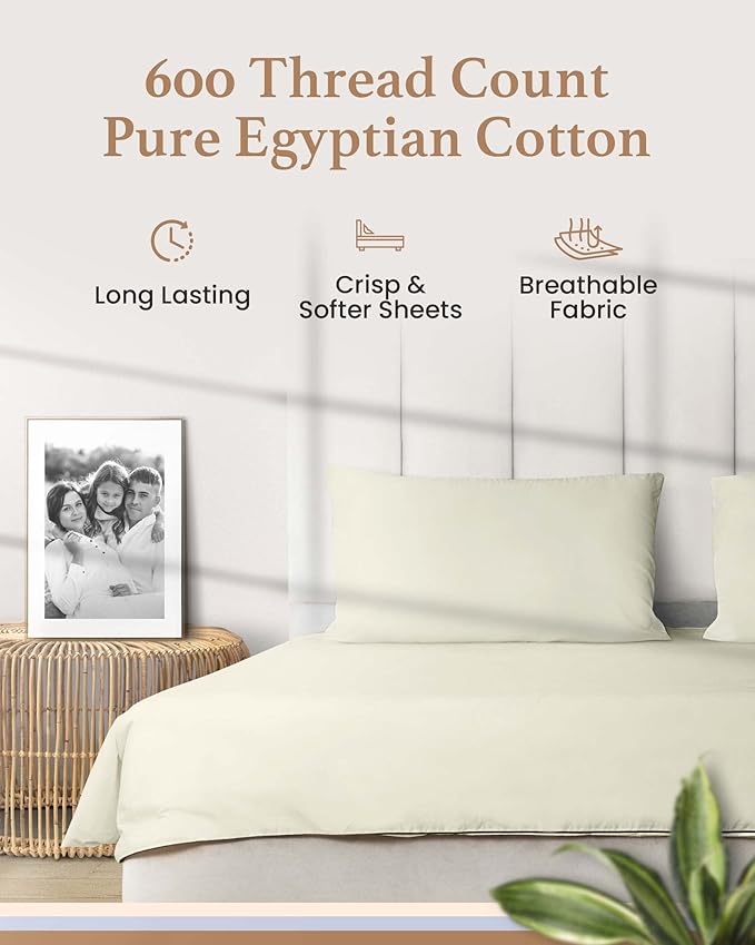 Good Sleep Bedding 600 TC Luxurious Ivory RV King Sheets 72 x 80, 100% Egyptian Cotton 4 Piece Set for RV Mattress, Ultra Soft Camping Sheets, 16" Deep Pocket, 4 Piece