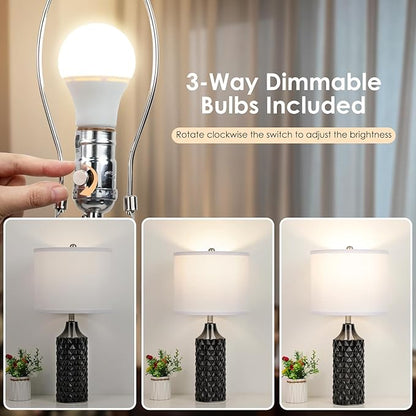 Ceramic Table Lamps Set of 2, Modern Bedside Lamp 25" Nightstand Lamp 3-Way Dimmable Lamp for Bedroom Living Room End Table Lamp Farmhouse Lamp Side Table Lamp, Bulbs Included (25 inch, Black)