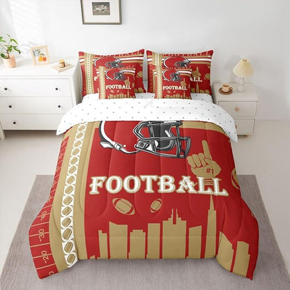 Feelyou Football 7 Pieces Comforter Sets Bedding Set for Boys Kids Teen Full Size Sports Theme Football City Bed in a Bag with Comforter, Sheets, Pillowcases & Cushion Cover