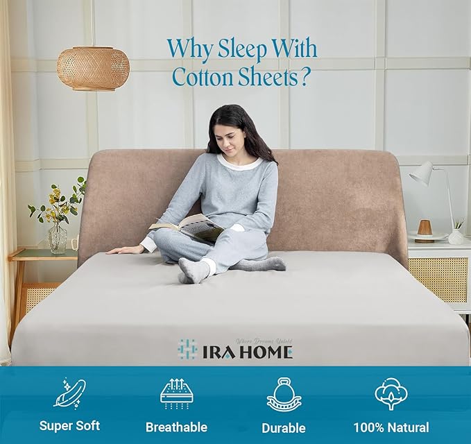 100% Egyptian Cotton King Size Bed Sheets, 600 Thread Count Luxury Bedding, Long Staple Cotton, 4 Piece Set - 1 Fitted Sheet, 1 Flat Sheet & 2 Pillowcases, Fits Upto 16" Mattress - Light Grey