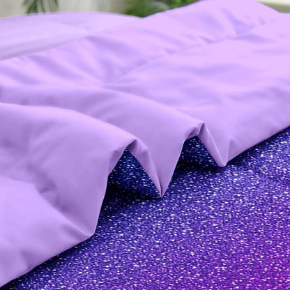 Comforter Set Full Size, Colorful Girls Ombre Purple Glitter 7 Pcs Bedding for Kids and Adults, Neon Blue Teal Bed Sheet Sets with Fitted Sheet 2 Pillowcases & 2 Shams for Bedroom Bed Decor