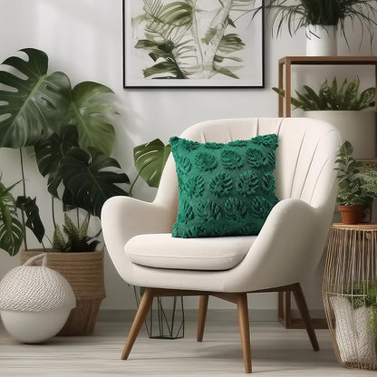 2 Pcs Tropical Palm Monstera Leaves Throw Pillow Covers 18 x 18 Inches Green Farmhouse Decorative Pillow Covers Soft Plush Faux Fur Wool Pillowcase for Bed Sofa Living Room