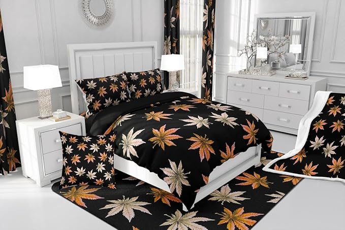 Erosebridal Orange Leaves Comforter Set Full, Leaves Bedding for Kids Teens Adult,Tropical Botanical Down Comforter,Exotic Plant Bedding Comforter Sets,Soft Cozy