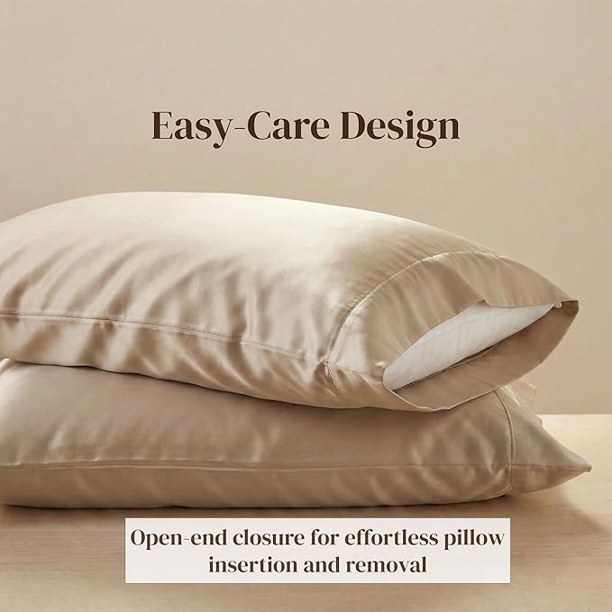 Beckham Hotel Collection Cotton Pillowcases Standard/Queen, 500TC, Sateen Finish, Open End, Breathable, Moisture-Wicking, Sand (Pack of 2)