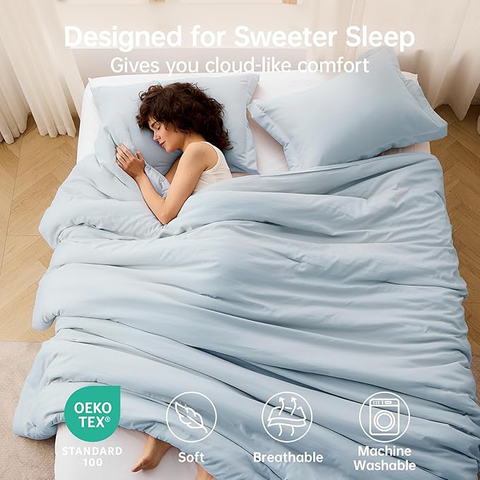 MUXHOMO Full Comforter Sets, All Season Ultra Soft Down Alternative Bedding - 3 Piece Lightweight Bed Set Includes 1 Comforter (82"x86") and 2 Pillow Shams (20"x26"), Lake Blue