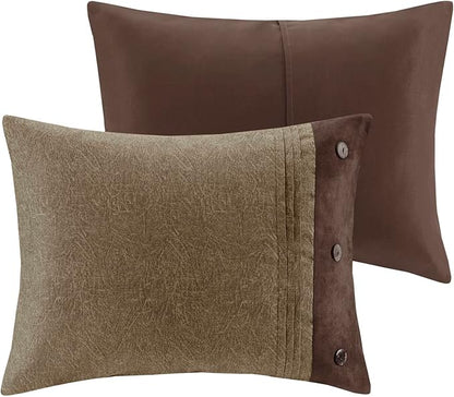 Madison Park Boone Cozy Comforter Set, Faux Suede, Deluxe Hotel Styling All Season Down Alternative Bedding Matching Shams, Decorative Pillow, Queen (90 in x 90 in), Rustic Brown 7 Piece