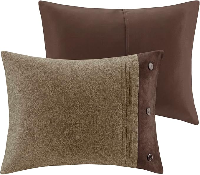 Madison Park Boone Cozy Comforter Set, Faux Suede, Deluxe Hotel Styling All Season Down Alternative Bedding Matching Shams, Decorative Pillow, California King (104 in x 92in), Rustic Brown 7 Piece