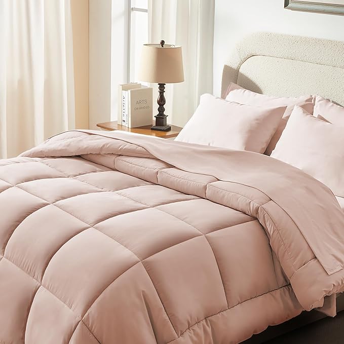 SunStyle Home Pink Full Size Comforter Sets - 7 Pieces Bed in a Bag, Lightweight Goose Down Alternative Bedding Sets with All Season Comforter, 1 Flat Sheet, 1 Fitted Sheet, 4 Pillowcases