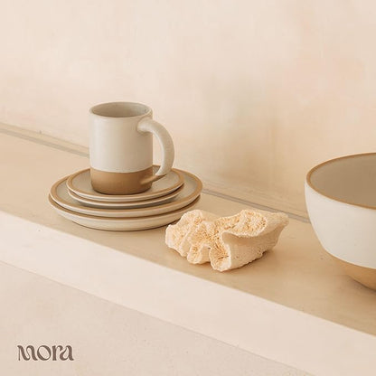 MORA Medium Mugs Set of 4, 16oz Ceramic Pottery Latte Mugs/Coffee Cups - Microwave and Dishwasher Safe - Oat
