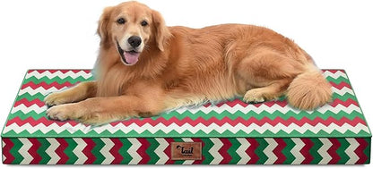 Outdoor Extra Large Dog Bed, Christmas Waterproof Dog Bed for Large Dogs, Egg Crate Foam XL Pet Bed with Removable Washable Oxford Cooling Cover, Stripe