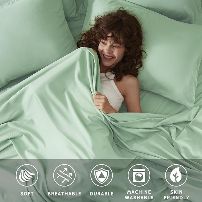 Cal King Size Sheets Set - 6 Piece Luxuriously Soft & Cooling Sheets Cal King Size - Ultra Soft 16" Deep Pocket Cal King Sheet Set - Fitted Sheet & Pillowcase Sets (Cal King Sage Green)