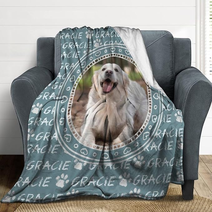 Personalized Dog Blanket with Name Customized Paw Prints Pet Blanket Loss Memorial Soft Throw Blankets Customized Pet Bereavement Gift Blanket Gift for Dog Lover Dog Mom Dog Dad