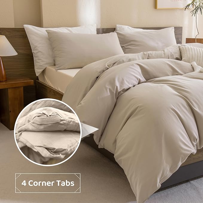 CozyTide Cotton Comforter Full Size,3 Pieces Lightweight Fluffy Linen Like Textured Comforter Set 3 Pieces Vintage Boho Full Bedding Set Ultra Soft
