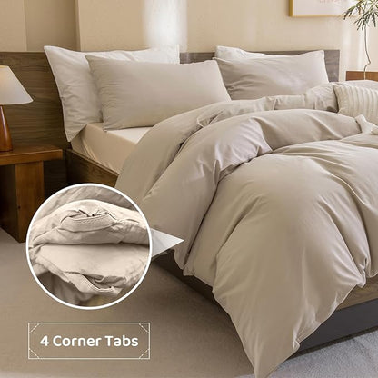 CozyTide Cotton Comforter Full Size,3 Pieces Lightweight Fluffy Linen Like Textured Comforter Set 3 Pieces Vintage Boho Full Bedding Set Ultra Soft