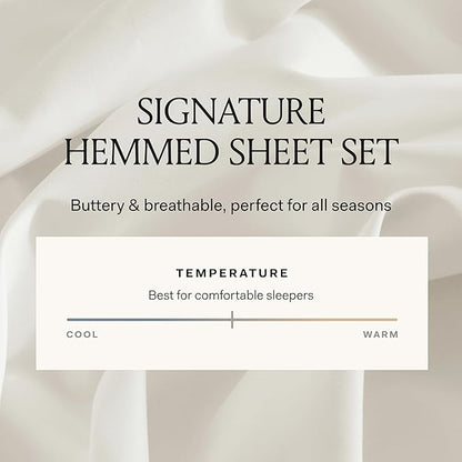 BOLL & BRANCH Signature Hemmed Sheet Set - Twin, Cream - Luxury 100% Organic Cotton - Includes 1 Flat, 1 Fitted, 2 Pillowcases - Buttery Soft