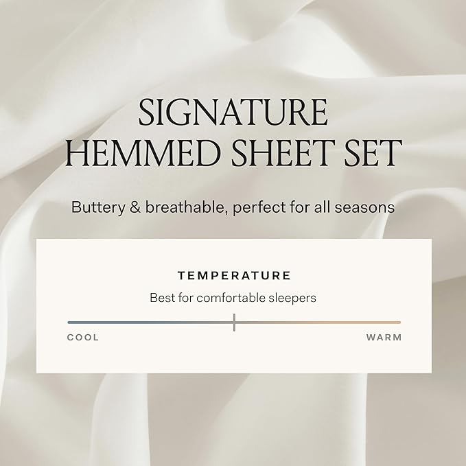 BOLL & BRANCH Signature Hemmed Sheet Set - King, Cream - Luxury 100% Organic Cotton - Includes 1 Flat, 1 Fitted, 2 Pillowcases - Buttery Soft