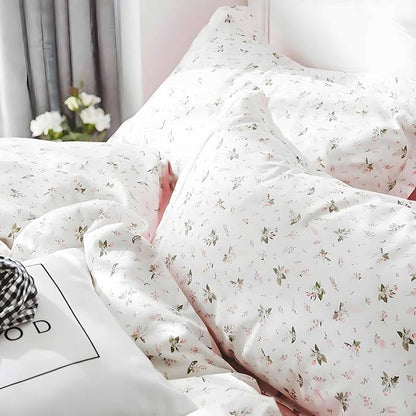 Faincy Floral Queen Size Comforter Set, Pink White Flower Leaf Pattern Printed Preppy Alternative Bedding Sets - 90 x 90 inch 3 PCs Soft Microfiber Duvet Modern Vintage Bed in a Bag for Women Men