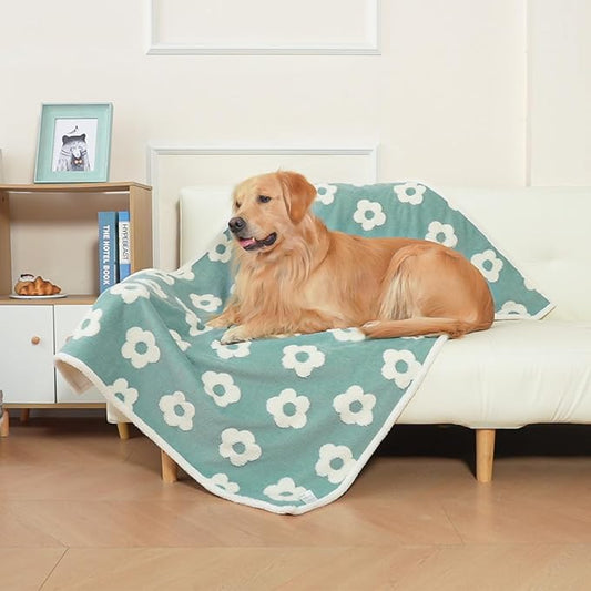 BEAUTYZOO Waterproof Dog Blankets for Medium Large Dogs Washable- Reversable Dog Blanket for Furniture, Sofa, Couch, Crate, Car- Soft Sherpa Dog Throw Plush Pet Bed Blanket Cat Puppy, 40"x60" Blue