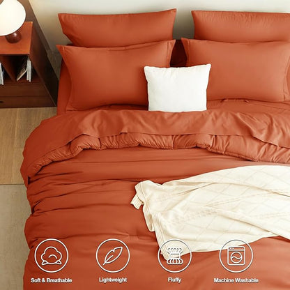 CozyLux Full Comforter Set Burnt Orange, 7 Pieces Bed in a Bag Terracotta Comforter Set with Sheets, All Season Boho7PC Bed Sets with Comforter, Fitted Sheet, Flat Sheet, Pillow Shams and Pillowcases