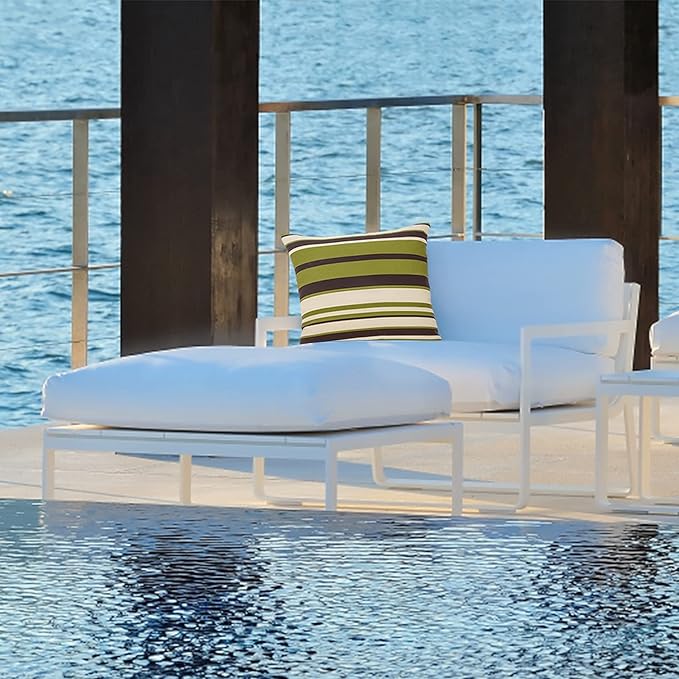 JMGBird Weather-Resistant Outdoor Pillows Set of 2, 18x18 inch Durable White Green Brown Stripes Throw Pillows with Inserts for Patio Furniture
