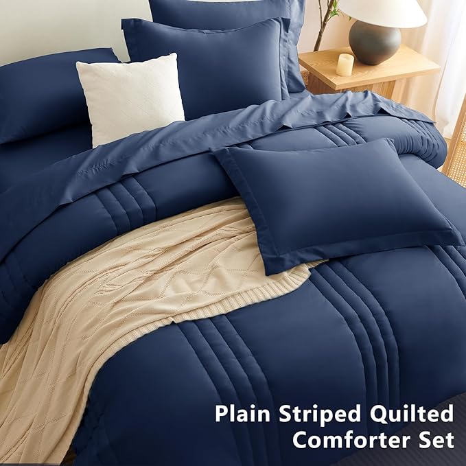 CozyLux Twin Comforter Set - 5 Pieces Bed in a Bag Navy Blue Comforter Set with Sheets Luxury Bed Set All Seasons, Soft Bedding Set with Down Alternative Comforter, Sheets, Pillowcases
