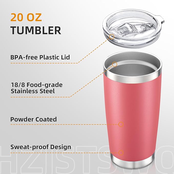 20 oz Tumbler Bulk with Lid Stainless Steel Insulated Tumblers Double Wall Vacuum Coffee Mug Powder Coated Tumbler Cups for Cold and Hot Drinks, Tropical Pink, 12 pack