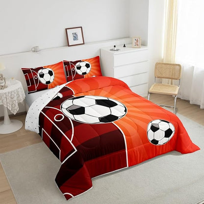 Feelyou Football Comforter Set Toddler Size Sports Themed Comforter Gift for Football Lover Bedding Set Soccer Ball Game Duvet Set Brown Orange Quilt Set