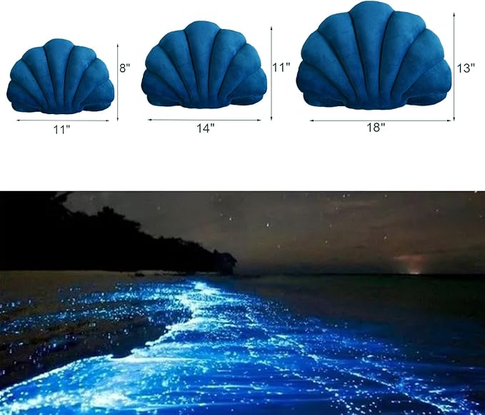 YRXRUS Seashell Pillow, Royal Blue Shell Shaped Pillow, Outdoor Indoor Room Decor, Ocean Series Velvet Pillows, Throw Pillows for Patio, Bedroom Living Kids Room 3D Insert Pillow 18x13 Inch