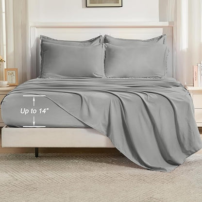 Andency Full Size Comforter Set Medium Grey -7 Pieces Boho Tassel Bed in a Bag Soft Lightweight Bedding Sets, Fringe All Season Bed Set with Comforter, Sheets, Pillowcases & Shams