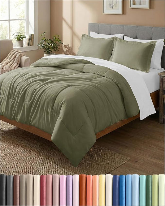 King Comforter Set - 3 Piece Bed Set for All Seasons - 1 Soft Quilted Comforter with Corner Tabs & 2 Pillow Shams - Comfy & Breathable - Premium Down Duvet Insert - Oeko-TEX - King Size, Sage Green