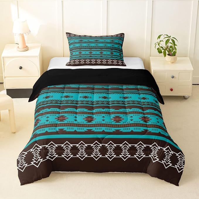 Erosebridal Southwestern Comforter Set Twin Bohemian Geometric Quilt,Ethnic Tribal Arrow Bedding Western Duvet Insert,Country Decor Room for Bedroom Green Brown, Multi 39