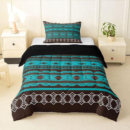 Erosebridal Southwestern Comforter Set Twin Bohemian Geometric Quilt,Ethnic Tribal Arrow Bedding Western Duvet Insert,Country Decor Room for Bedroom Green Brown, Multi 39