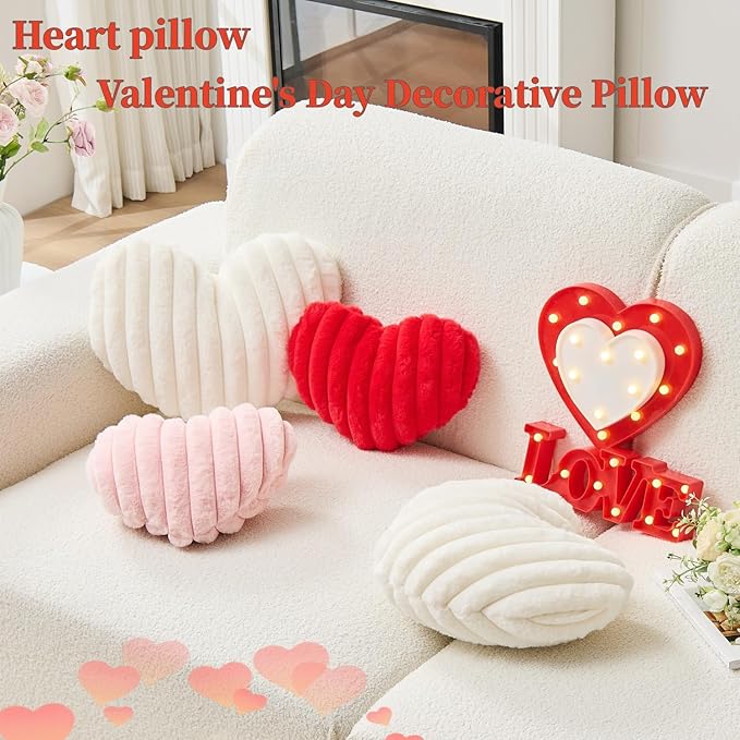 2Pcs Heart Pillow White Pink Throw Pillows Decorative Pillows.Heart Shaped Throw Pillows for Bed Couch Chair Bedroom Room.Cute Small Pillow for Valentines Day Women Valentine Wedding Home Decor