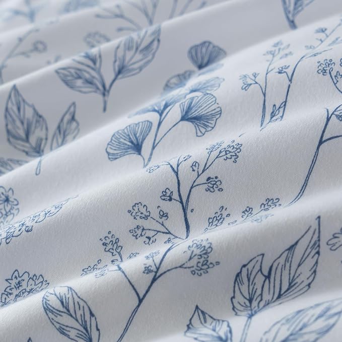 Twin Floral Comforter Set 2 Pieces Soft Blue Flower Print Botanical Garden Style Comforter and Pillowcases