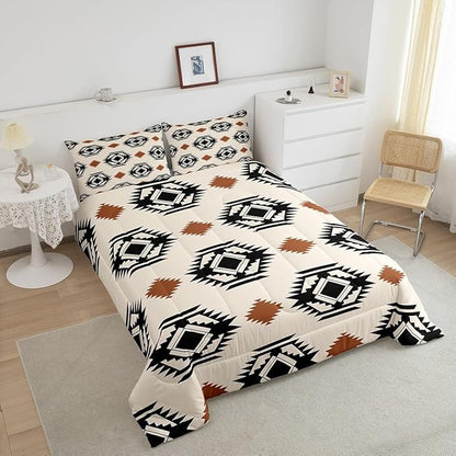 Erosebridal Western Aztec Quilt Comforter Rustic Boho Abstract Geometric Bedding Set Twin,Southwestern Cowboy Comforter Set for Kids Adults Southwest Tribal Bohemian Bed Set 1 Pillow Case
