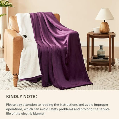 Homemate Electric Heated Blanket Full Size - 72"x84" Heating Blanket Full Size 1/2/4/6/8 Hours Auto-Off 10 Heat Level Over-Heat Protection Flannel Sherpa ETL Certification