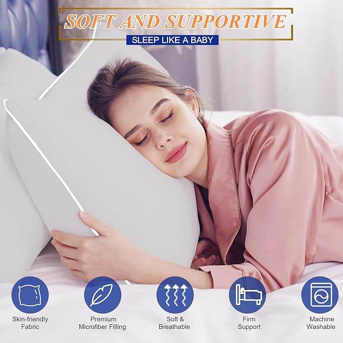 MZOIMZO Bed Pillows for Sleeping- King Size, Set of 2, Cooling Hotel Quality with Premium Soft Down Alternative Fill for Back, Stomach or Side Sleepers, Light Grey