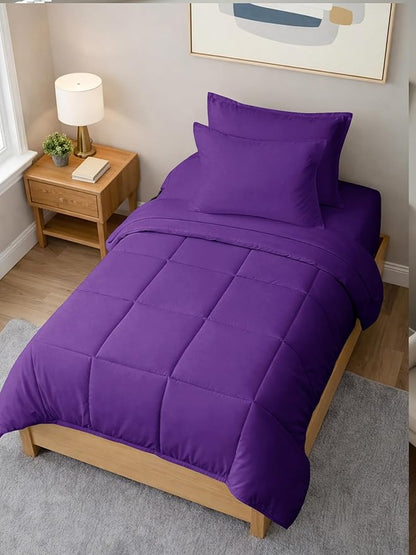 Twin XL Comforter Set - 5 Piece Bed in a Bag Twin XL Size Bed Set - Down Alternative Comforter, Flat Sheet, Fitted Sheet, Pillowcase & Sham for All Seasons - Ultra Soft, Comfy & Breathable - Purple