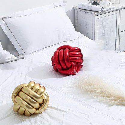 FQQWEE Soft Knot Ball Pillows, Handmade Knotted Ball Throw Pillow, Woven Round Throw Pillow, Gold Knot Pillow, Plush Throw Pillows for Home Room Sofa Couch Bed(Red)