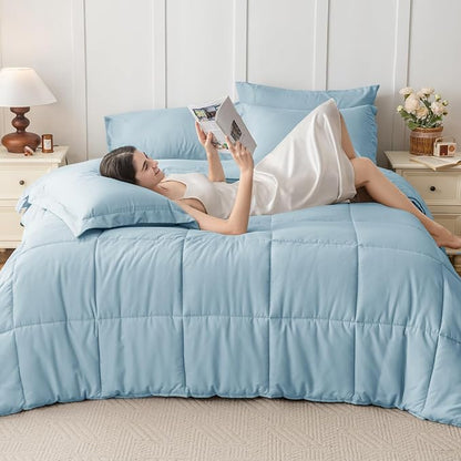 JOLLYVOGUE California King Comforter Set, Ultra-Soft Bed in a Bag Cal King Size 7 Pieces, Oeko-TEX Certified Bedding Set with Down Alternative Comforter, Sheets, Pillowcases & Shams, Lake Blue