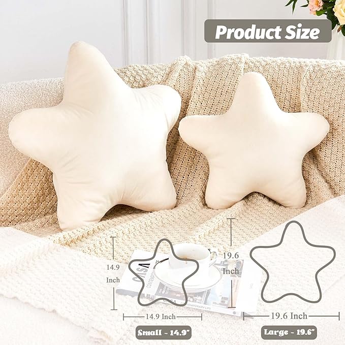 Beige Star Throw Pillow, Cute Star Pillow Room Decor, Soft 19.6" Star Shaped Decorative Throw Pillow for Bedroom, Star Plush Floor Cushions Pillows
