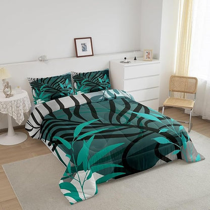 Erosebridal Aesthetic Minimalist Comforter King Blackish Green Grey Bedding Set, Modern Mid Century Down Comforter Abstract Artwork Bed Set, Quilted Duvet with 2 Pillowcase